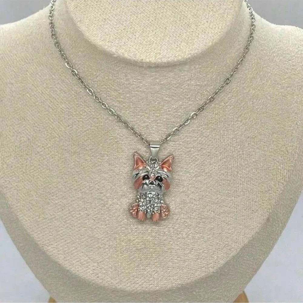 “Yorkie” Yorkshire Terrier Fashion Pendant Rhinestone Necklace - Picture 5 of 6